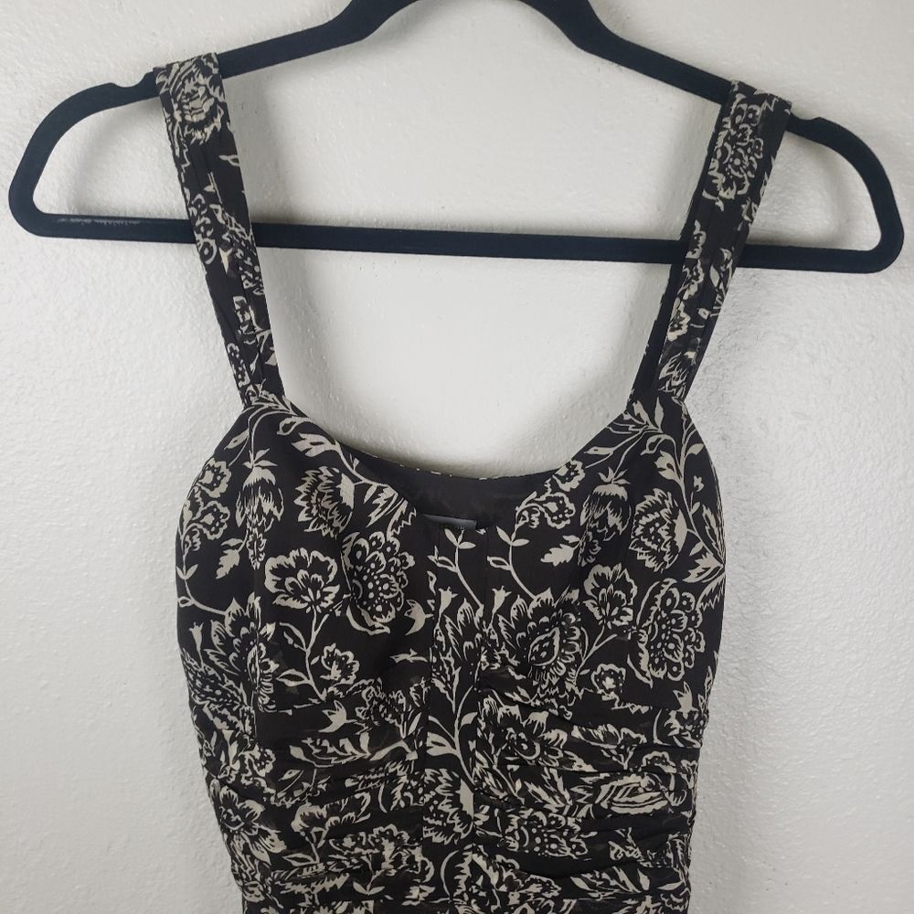 Women's Ann Taylor Brown Chiffon Floral Ruched Business Casual Attire Size 02 - Picture 3 of 11